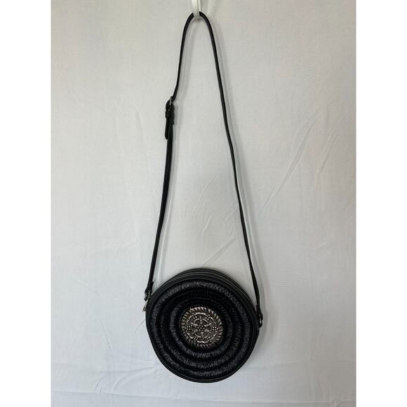 Free People Tambourine Roundy Bag Crossbody Medallion Adjustable Strap Black - Picture 1 of 14